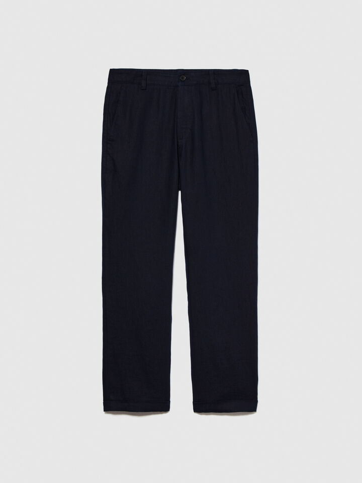 Regular fit trousers in 100% linen - men's regular fit trousers - Dark Blue | Sisley image number 6